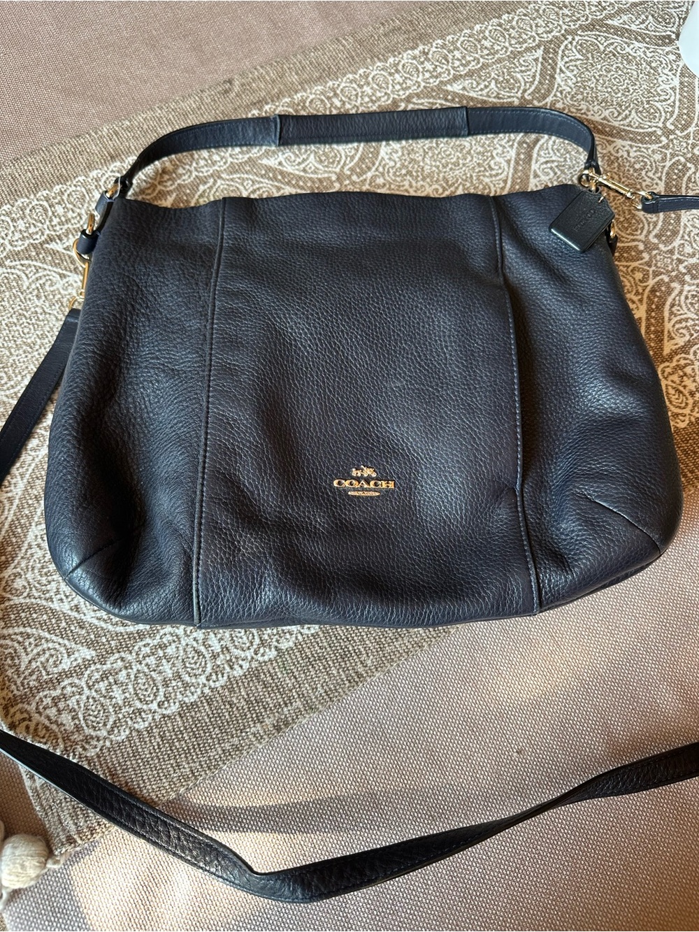 Coach Navy Pebble Leather Hobo Bag